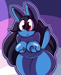  2016 anthro big_breasts breasts canine female holding_breast kingjion lucario mammal nintendo nude pok&eacute;mon pussy red_eyes solo video_games wide_hips 