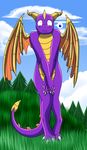 2012 adamsparke anthro covering dragon embarrassed male membranous_wings nude outside scalie solo spyro spyro_the_dragon video_games wide_eyed wings 