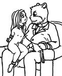  adult_on_teen anthro armchair bdsm bondage bound bulge cat cattivino chair clothing cmnm collar erection feline hair hands_behind_back human human_on_anthro interspecies leash line_art long_hair male male/male mammal manul monochrome necktie nipples nude on_lap pallas&#039;s_cat penis restraints sitting sitting_on_lap smile suit teenager young 