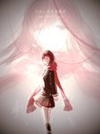  absurdres black_skirt closed_eyes enpera hands_together highres kagerou_project looking_at_viewer pleated_skirt red_hair red_scarf scarf short_hair skirt smile solo tateyama_ayano toushi_(1213704694) 