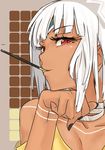  altera_(fate) black_hair black_nails fate/extella fate/extra fate_(series) food i-pan looking_at_viewer nail_polish pocky pocky_day red_eyes smile solo tattoo white_hair 