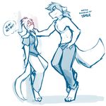  anthro basitin blush canine chest_tuft clothed clothing crossgender digitigrade duo female hair keidran keith_keiser larger_male male mammal monochrome natani simple_background size_difference sketch smaller_female smile text tom_fischbach topless tuft twokinds white_background wolf 