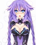  blue_eyes braid breasts highres leotard neptune_(choujigen_game_neptune) neptune_(series) purple_hair purple_heart shishin_(shishintei) twin_braids 
