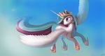  auroriia crown cutie_mark digital_media_(artwork) equine eyelashes feathered_wings feathers female feral flying friendship_is_magic hooves horn mammal my_little_pony nude pink_eyes princess_celestia_(mlp) sky smile solo white_feathers winged_unicorn wings 