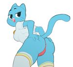  2016 anthro anus blue_fur breasts butt camel_toe cartoon_network cat clothing digital_media_(artwork) feline female fur honeybits legwear looking_at_viewer mammal nicole_watterson presenting raised_tail shirt simple_background solo spread_buttcheeks the_amazing_world_of_gumball thigh_highs thong whiskers 