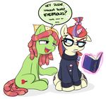  2016 annoyed bandanna book clothed clothing dialogue duo earth_pony equine eyebrows eyewear female friendship_is_magic frown glasses half-closed_eyes hi_res horn horse magic mammal moondancer_(mlp) my_little_pony open_mouth pony purple_eyes reading shoutingisfun simple_background sitting sweater text tree_hugger_(mlp) turtleneck unicorn white_background 