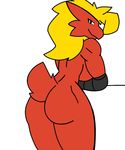  2016 blaziken breasts butt johnithanial looking_at_viewer nintendo pok&eacute;mon presenting presenting_hindquarters raised_tail simple_background video_games 