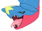 ambiguous_gender feral garchomp looking_at_viewer mnstr nintendo open_mouth pok&eacute;mon smile solo teeth tongue tongue_out video_games 