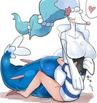  &lt;3 2016 anthro anthrofied big_breasts blush boob_hat bottomless breasts clothed clothing duo eyes_closed female hand_on_head hug human interspecies japanese_text male male/female mammal nintendo pok&eacute;mon pok&eacute;philia primarina simple_background smile text video_games white_background にしくんsp 
