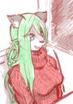  artist_request furry green_hair leopard long_hair open_mouth sweater 