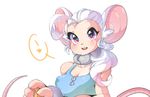  ! &lt;3 &lt;3_eyes 2016 anthro blue_eyes buckteeth cheese claws clothing collar female food hair lips long_hair looking_at_viewer mammal mouse pink_skin rodent shirt simple_background solo teeth venusflowerart white_background white_hair 