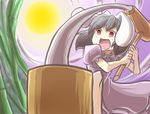  :d bamboo bamboo_forest commentary_request food forest full_moon hammer highres inaba_tewi mochi moon nature night night_sky open_mouth peroponesosu. sky smile solo touhou v-shaped_eyebrows wagashi yellow_moon 