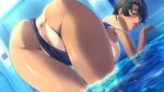  1girl all_fours anus ass black_hair breasts censored cum female game_cg huge_ass kurose_mari m&amp;m nipples one-piece_swimsuit pussy pussy_juice short_hair solo_focus sweat swimsuit swimsuit_aside tan tanline verethragna_seisen_no_duelist water 
