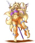  anthro anthrofied armpits big_breasts breasts canine clothed clothing day-t female fox fur hair long_hair mammal melee_weapon multi_tail ninetales nintendo open_mouth pok&eacute;mon pok&eacute;morph simple_background solo video_games weapon 