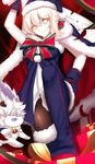  absurdres artoria_pendragon_(all) black_footwear black_gloves black_legwear blonde_hair boots cape fate/grand_order fate/stay_night fate_(series) fou_(fate/grand_order) fur-trimmed_boots fur_trim gift gloves hand_on_hip hat highres looking_at_viewer pantyhose paperfinger sack santa_alter santa_hat smile solo thigh_boots thighhighs yellow_eyes 