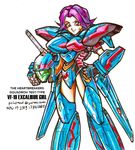  armor headwear_removed helmet helmet_removed macross macross_plus mecha_musume polidread purple_hair red_eyes solo vf-19 