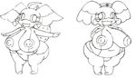  2016 ahoge audino belly big_belly big_breasts big_butt big_nipples blush blush_sticker breasts butt cute eyelashes female fluffy hand_on_breast happy hat huge_breasts huge_butt ilovecosmo long_tail monochrome nintendo nipples nurse_hat overweight pok&eacute;mon pussy simple_background sketch slightly_chubby smile standing traditional_media_(artwork) video_games white_background wide_hips young 