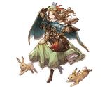  animal bag belt bird boots brown_eyes brown_hair bunny capelet dress full_body gloves granblue_fantasy hat jasmine_(granblue_fantasy) knee_boots long_hair looking_at_viewer minaba_hideo official_art smile squirrel transparent_background 
