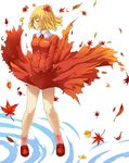  aki_shizuha arm_behind_back bad_id bad_pixiv_id blonde_hair closed_mouth expressionless ginkgo_leaf hair_ornament leaf leaf_hair_ornament leaves_in_wind loafers long_sleeves looking_at_viewer maple_leaf orange_eyes pink_legwear profile ragi_(schrdngr) ripples shoes short_hair sideways_glance skirt skirt_lift skirt_set skirt_tug socks solo touhou wind wind_lift 