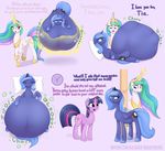  augustbebel belly big_belly big_butt blue_eyes blue_hair butt comic cutie_mark dialogue english_text equine feathered_wings feathers female friendship_is_magic fur hair hooves horn horse mammal multicolored_hair my_little_pony obese overweight pony princess_celestia_(mlp princess_celestia_(mlp) princess_luna_(mlp) purple_eyes saliva simple_background smile text tongue tongue_out twilight_sparkle_(mlp) unicorn vore wide_hips winged_unicorn wings 