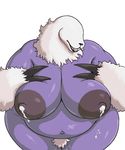  big_breasts breasts chthon female huge_breasts igraine lactating liarborn monster_girl_(genre) nipples overweight presenting pubes pussy_juice simple_background solo white_background 