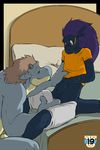  anthro bed bulge bulge_fondling clothed clothing dragon duo erection hair lizard male male/male nude pillow reptile scalie sitting smile tenaflux 