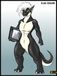  anthro blak-dragon-boymk2 dragon drawing_tablet looking_at_viewer male nude solo standing 