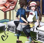  1boy 1girl arm_support black_hair black_legwear blush brown_hair clothed_sex collarbone cross_section cum cum_in_pussy desk double_bun ejaculation eye_contact furanshisu hand_on_shoulder hat heart heavy_breathing hetero kyouhei_(pokemon) lamp long_hair long_sleeves mei_(pokemon) motion_lines open_mouth penis pokemon pokemon_(game) pokemon_bw2 sex shadow shoes short_sleeves shorts skirt sneakers standing sweat text trembling twintails visor_cap 