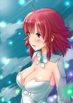  absurdres ahoge breasts cleavage dress from_side hair_ribbon highres izetta large_breasts light_particles miokikoeru parted_lips pink_eyes pink_hair ribbon short_hair shuumatsu_no_izetta solo upper_body white_dress 
