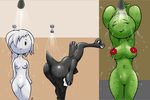  2015 anthro armpits breasts butt cactus carmen_(tawog) carrie_krueger cartoon_network digital_media_(artwork) dinosaur eyes_closed female flower ghost green_skin hair hair_over_eye humanoid molly_collins navel nipples nude plant pussy shower showering soap spines spirit te the_amazing_world_of_gumball young 
