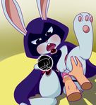  aku_no_novi blush bunny_raven clothed clothing dc_comics female feral hood lagomorph mammal open_mouth penis pussy rabbit raven_(teen_titans) simple_background teen_titans 