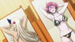  2girls bikini blonde_hair breasts cleavage eyes_closed horn large_breasts long_hair lying monster_musume_no_iru_nichijou multiple_girls on_back on_stomach open_mouth red_hair sun_glasses tagme tionishia zombina 