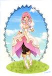  1girl boots breasts dress elbow_gloves estellise_sidos_heurassein gloves green_eyes open_mouth pants pink_hair short_hair tales_of_(series) tales_of_vesperia 