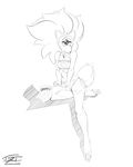  1_eye :3 alien beak black_and_white breasts cartoon_network cat_lingerie centipeetle chips_(food) clothing epictones fake_cat_ears fake_ears female food gem_(species) hair humanoid legwear lingerie monochrome monstrous_humanoid potato_chips signature smile solo steven_universe stockings 