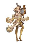  ass bare_shoulders blonde_hair brown_eyes capelet djeeta_(granblue_fantasy) dress full_body granblue_fantasy harp harpist_(granblue_fantasy) holding instrument jewelry looking_at_viewer looking_back minaba_hideo official_art open_mouth skin_tight solo tiara transparent_background 