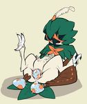  2016 animal_genitalia avian bird birth blush cloaca decidueye egg eyes_closed female lying messy nintendo on_back oviposition owl perfectlynormal pok&eacute;mon pussy_juice semi-anthro shaking simple_background solo talons trembling video_games 