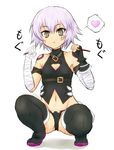  :t awayuki_tobari bandaged_arm bandages bare_shoulders black_footwear black_gloves black_panties boots breasts brown_eyes buckle cleavage_cutout closed_mouth collarbone commentary_request eating eyebrows eyebrows_visible_through_hair facial_scar fate/apocrypha fate_(series) fingerless_gloves flat_chest full_body gloves groin heart jack_the_ripper_(fate/apocrypha) looking_at_viewer navel panties pink_hair pocky_day scar sexually_suggestive short_hair simple_background single_glove small_breasts solo speech_bubble spoken_heart squatting stomach tattoo thick_thighs thigh_boots thighhighs thighs underwear white_background white_hair 
