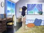  amano_misao battle_programmer_shirase bed bedroom chair chest_of_drawers curtains desk flower one-piece_swimsuit rug screencap solo swimsuit window 