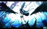  akahito arm_cannon black_rock_shooter black_rock_shooter_(character) highres letterboxed long_hair solo wallpaper weapon 