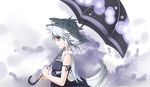  animal_ears dress eskimofox fox_ears grey_eyes original profile ribbon silver_hair solo tail umbrella 