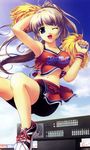  blush blushing breasts cheerleader highres long_hair midriff spandex 