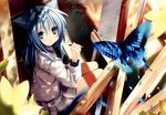  animal_ears blue_hair blush butterfly catgirl long_hair original shino_(eefy) skirt tail 