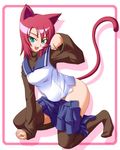  animal_ears blue_eyes blushing cat_ears cat_tail catgirl fang green_eyes hirorin juliet mai-hime mai-otome my-hime my_hime nao nao_yuuki nekomimi no_panties redhead school_uniform seifuku serafuku short_hair skirt tail thigh_highs thighhighs uniform yuuki_nao 