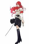  boots crossdraw_holster evoker gun hair_over_one_eye holster kirijou_mitsuru long_hair michael persona persona_3 red_hair solo sword weapon 