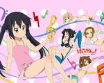  akiyama_mio barefoot bikini black_eyes black_hair blonde_hair blue_eyes brown_eyes brown_hair hirasawa_yui ishidate_taichi k-on! kotobuki_tsumugi multiple_girls musical_note nakano_azusa official_art one-piece_swimsuit pink_swimsuit swimsuit tainaka_ritsu twintails wallpaper 