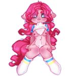  2016 anthro breasts clothed clothing female friendship_is_magic fur hair legwear long_hair looking_at_viewer mammal my_little_pony nipples pink_fur pink_hair pinkie_pie_(mlp) simple_background socks solo tolsticot white_background 