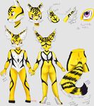  2016 absurd_res anthro digital_media_(artwork) english_text feline fur hi_res jex looking_at_viewer male mammal model_sheet nipples nude purple_eyes raveneevee simple_background smile solo standing text tuffed_ears yellow_fur 