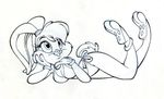  3_toes 4_fingers anthro bangs big_breasts bikini bobguthrie breasts buckteeth cleavage clothed clothing female gloves lagomorph lola_bunny looney_tunes mammal monochrome pose rabbit simple_background sketch solo swimsuit teeth toes warner_brothers white_background 