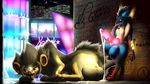  balls big_penis butt canine cum darkviolet duo fan_character fur glowing huge_penis hyper lucario luxray male male/male mammal mega_evolution mega_lucario nintendo penis pok&eacute;mon signature size_difference tongue tongue_out video_games 