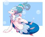  2016 anthro anthrofied anus areola blue_background blue_eyes blue_hair blue_skin breasts bubble clothing female fluffyblarg hair long_hair mammal marine navel nintendo nipples nude open_mouth pink_nipples pink_nose pinniped pok&eacute;mon pok&eacute;morph primarina pussy simple_background small_breasts solo teeth tongue underwear video_games white_skin 